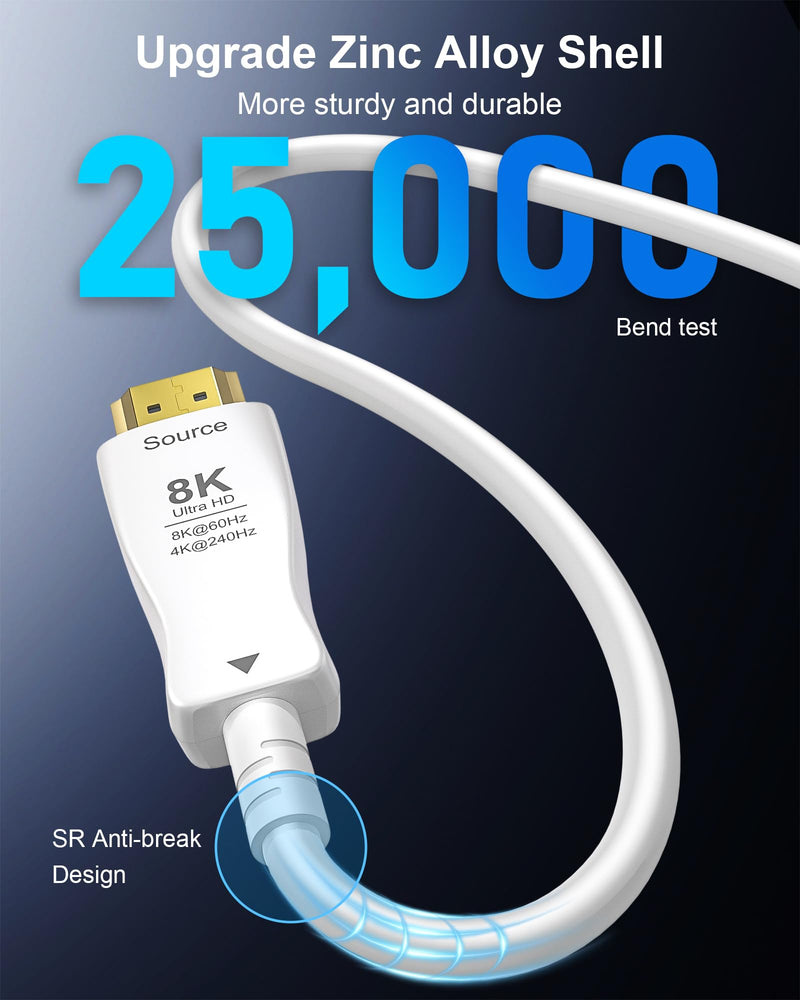 HDMI Cable 160FT 8K Fiber Optic - 48Gbps Ultra High Speed for Monitor, TV | 8K@60Hz 4K@240Hz, Thin White HDMI 2.1 Cable, Supports eARC, Dynamic HDR, HDCP 2.2/2.3, for PS5 Xbox Laptop Projector 160 Feet