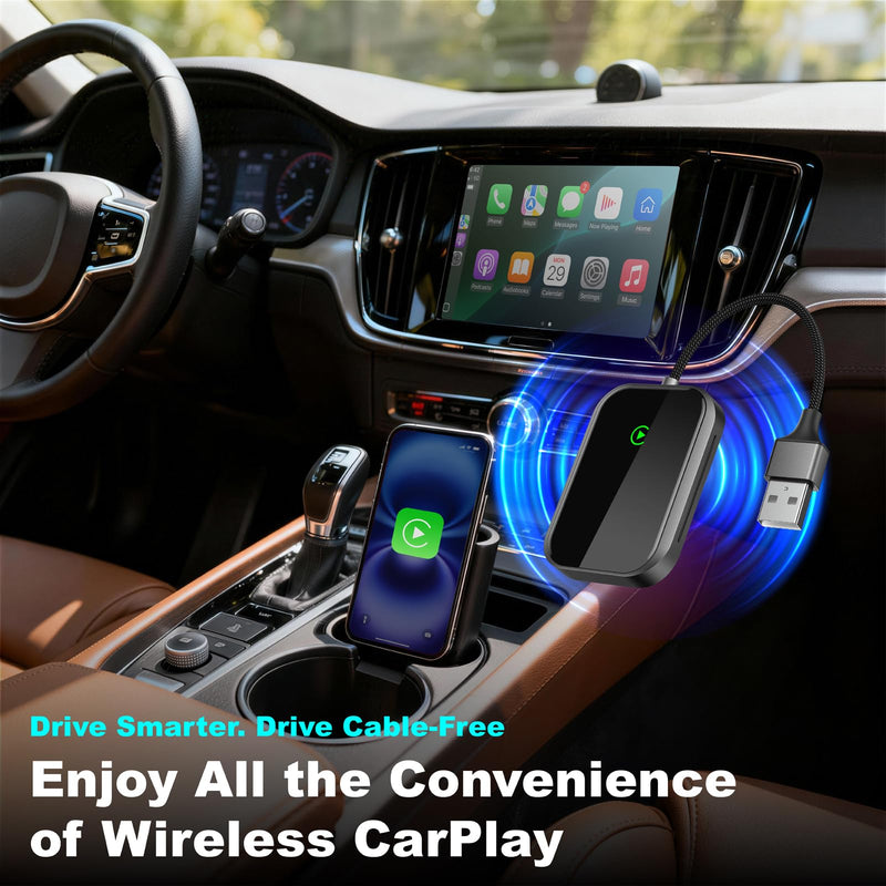 Wireless CarPlay Adapter for iPhone, Apple CarPlay Wireless Adapter USB-C, Bluetooth Connection, Auto-Switch for Multiple iPhones, Fast & Stable, iOS 10+ (Phantom Black)