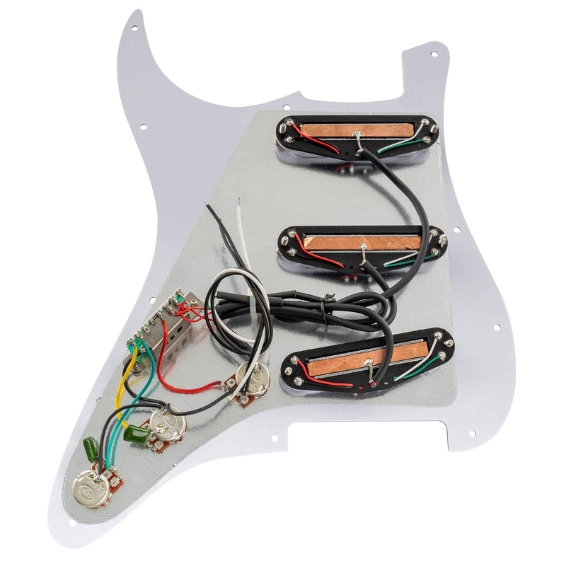 [AUSTRALIA] - Musiclily 11-Hole SSS Prewired Loaded Pickguard with Dual Hot Rail High Output Pickups Set for Fender Squier Strat Electric Guitar, 4Ply White Pearl 