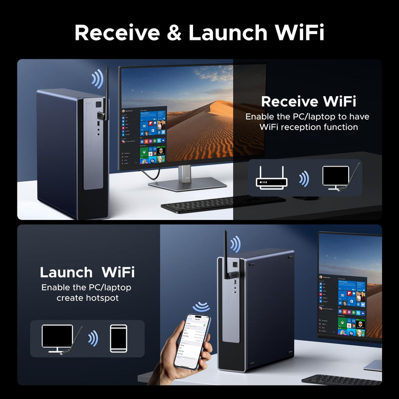 [AUSTRALIA] - UGREEN 2-in-1 USB Bluetooth WiFi Adapter, AX900 + Bluetooth 5.4 WiFi 6 Adapter for Desktop PC with 5GHz/2.4GHz Dual Band, 6dBi High Gain Antenna, Built-in Driver for Windows 10/11 