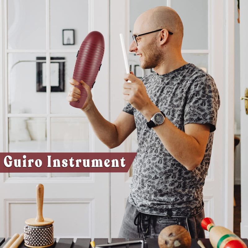[AUSTRALIA] - EASTROCK Guiro Instrument 3.9"x13" Fish Shaped Latin Percussion Instrument with 2 Scrapers Guiro Instrument Musical Training Tool for Beginners and Professional Band Accompaniment Large Redbrown 