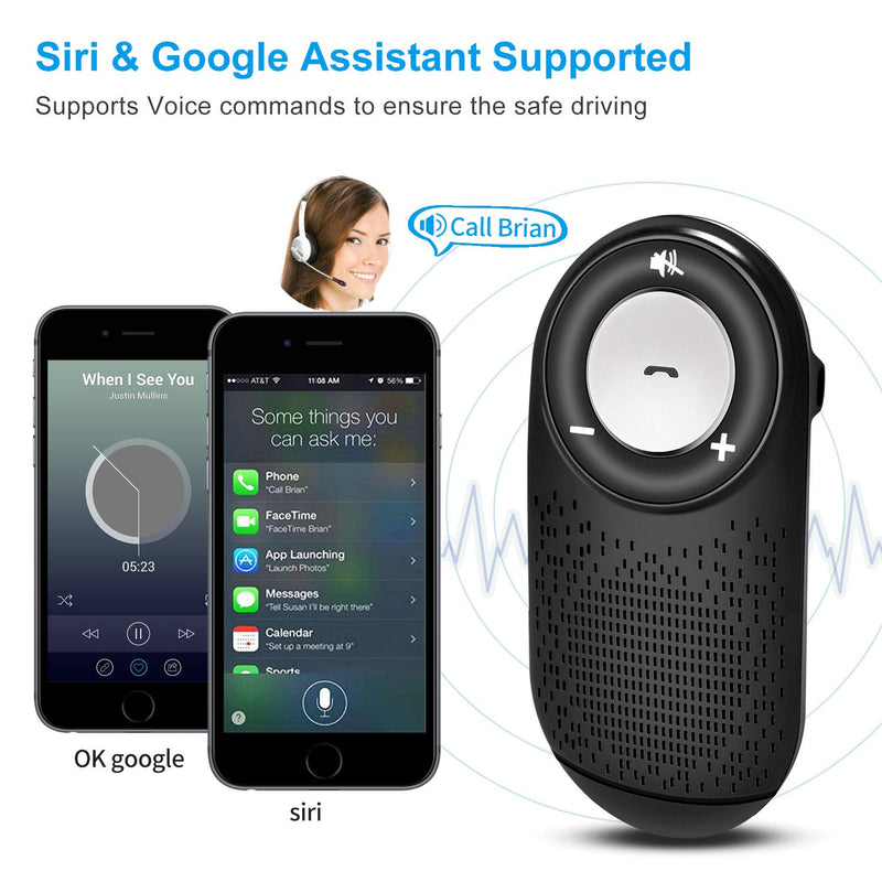 Bluetooth Cell Phone Car Speakerphones TIANSHILI Wireless HandsFree Talking Visor Clip Car Kit Auto On Off,Dual Link Connectivity with Siri Google Assistant
