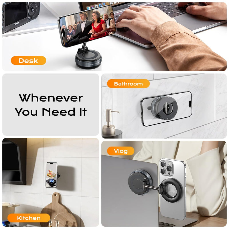 Upgraded Nano Gel Magnetic Phone Holder, 360° Rotation Vacuum Suction Cell Phone Mount for Magsafe,Strong Suction Adjustable Phone Car Mount Foldable Stand for iPhone 12-17 Series(Not Charge Phone) Ultra Strong Nano Gel