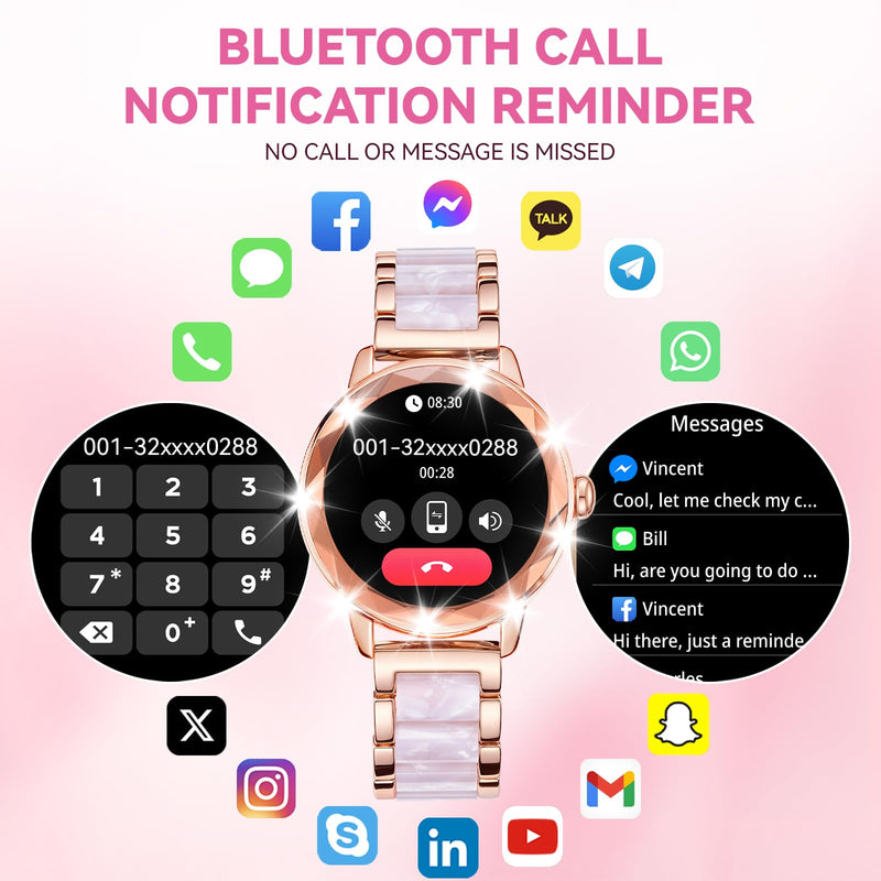 Smart Watch for Women, 1.2" Display 100+ Sports, IP68 Waterproof | Fitness Tracker with Heart Rate, Sleep & Female Cycle, Adjustable Fit, iOS & Android Compatible, W01-Rose Gold