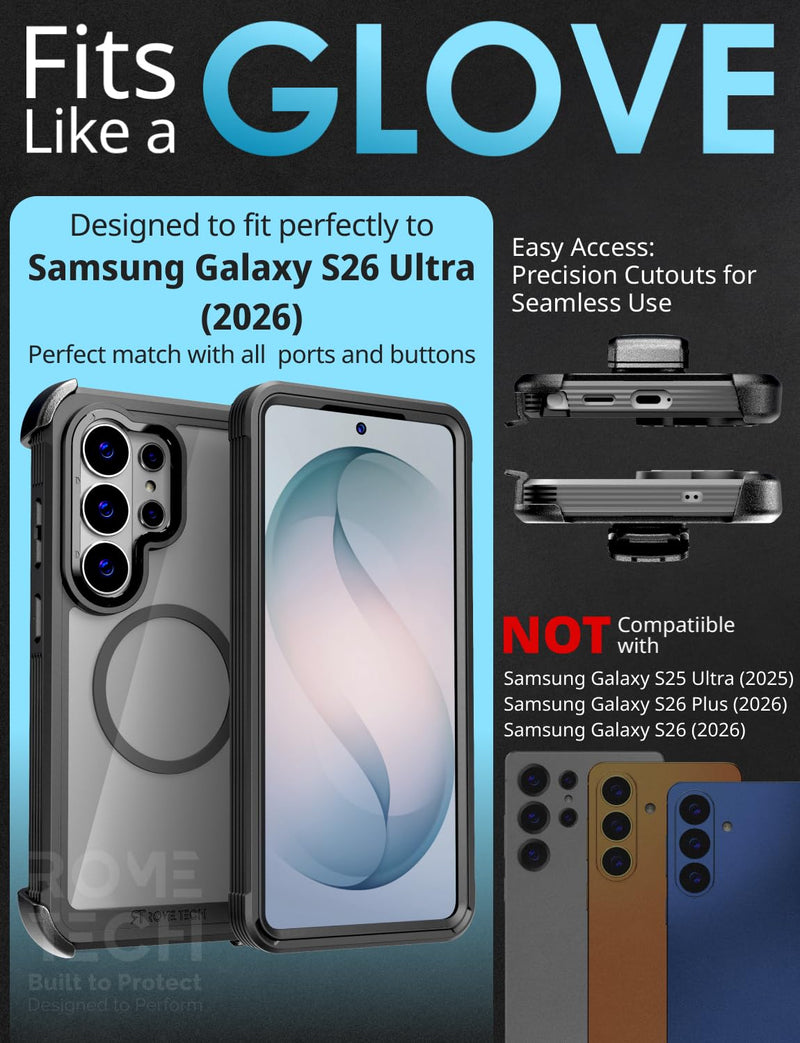 Designed for Samsung Galaxy S26 Ultra Case with Belt Clip Holster | Protective Cover with Strong Magnet Compatible with Magsafe - Black