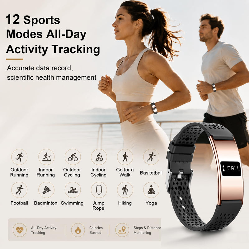 Efolen Smart Bracelet for Women Men, Activity Fitness Tracker, Smart Wristband with Heart Rate/Blood Oxygen/Sleep Monitor/Pedometer, IPX8 Waterproof Slim Smart Watch for Android iPhone, 2 Bands, Gold