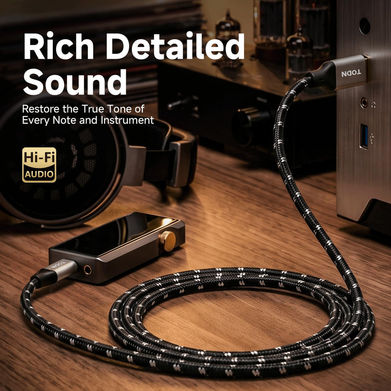 TODN HiFi USB A to USB C Audio Cable 6.5ft 4-Core OFC Shielded for DAC | Audiophile 24K Gold-Plated USB Audio Cable for Laptop/Sound Card/Amplifier/DJ Controller/Car Stereo 6.5ft/2m USB A to USB C Pro