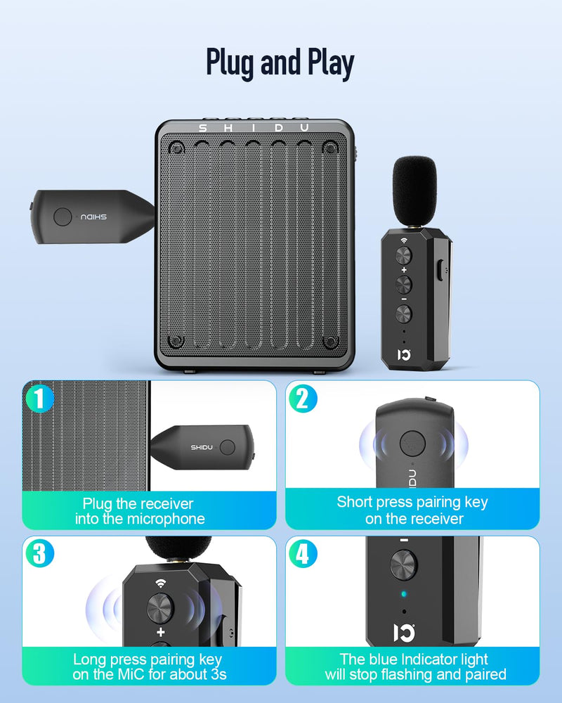 SHIDU Wireless Microphone Headset 2.4G Wireless lavalier Mics System with 3.5MM Plug for Voice Amplifier, Speakers, PA System Teacher, Tour Guides, Fitness Instructor