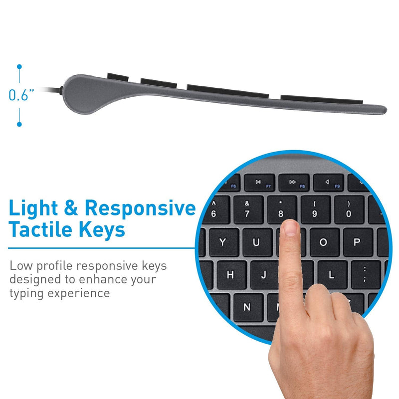 Macally Ultra-Slim USB Wired Computer Keyboard - Works Great as Both a Windows or Wired Mac Keyboard - Compatible Full Size Apple Keyboard with Numeric Keypad for Mac Mini, iMac, MacBook - Space Gray Space Grey