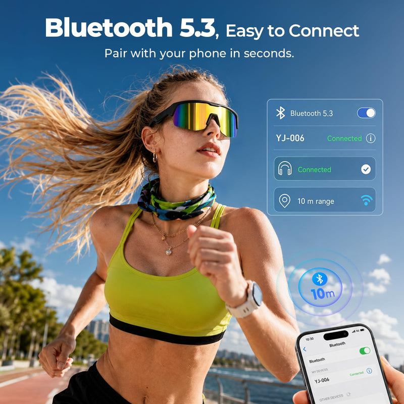 Bluetooth Cycling Glasses, Hands-Free Open-Ear Audio Sunglasses Yellow