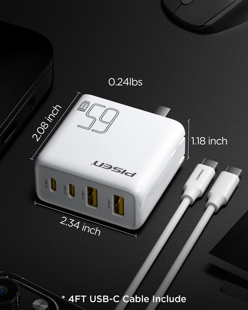 65W USB C Charger - USB C Fast Charger Block with 4FT Type C to C Cable, GaN Charger PPS 4-Port Fast Compact Foldable, USB Wall Charger for MacBook Pro/Air, iPad Pro, Galaxy S23, iPhone Series