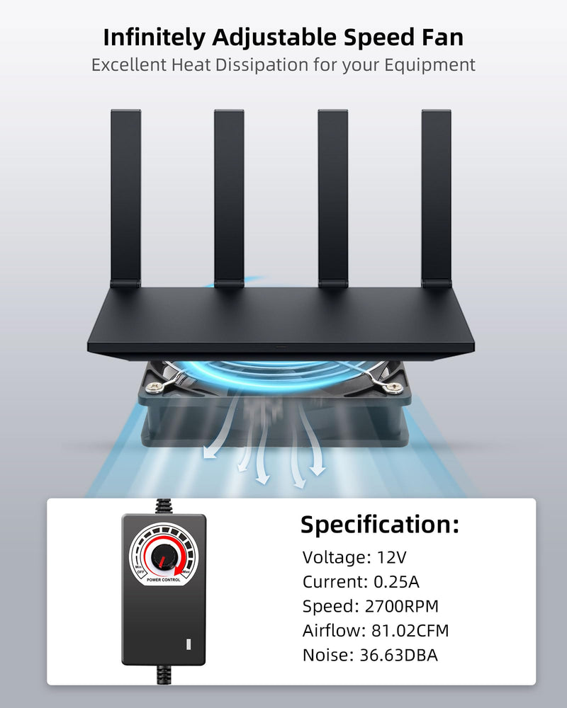 RUIZHI 120 mm Case Fan 12 V PC Fan - Computer Fan Adjustable Wind Speed, AC 220 V - 240 V Fan, 2750 RPM, Fan for PC Laptop, TV, Radio, Router, Single Row Fan 120mm×120mm×25mm