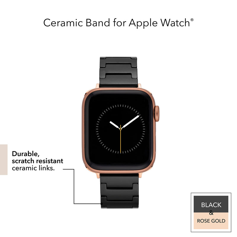 Anne Klein Ceramic Link Fashion Bracelet for Apple Watch, Secure, Adjustable, Apple Watch Replacement Band, Fits Most Wrists 42mm (Series 1-3), 44/45/46/49mm (Ultra & Ultra 2) Black/Rose Gold-Tone