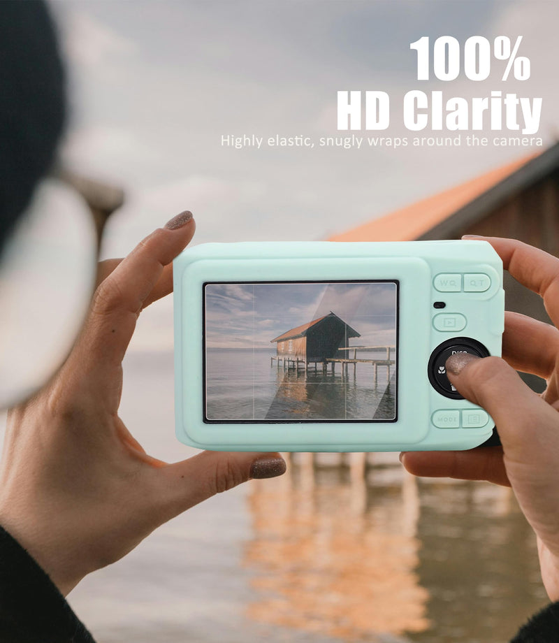 Seltureone Camera Case for Kodak PIXPRO FZ45 with Cute Camera Charm Wrist Strap and Screen Protector, Built-in Lens Cap Soft Silicone Protective Case for Kodak PIXPRO FZ45 Accessories - Mint Green