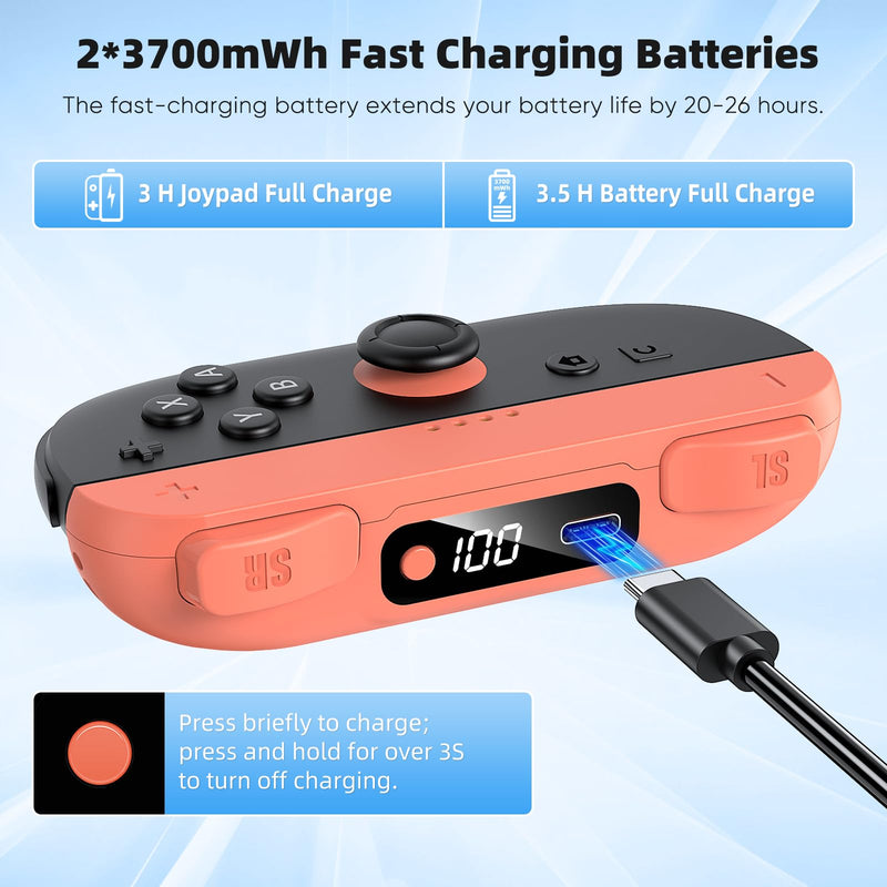 KOVA Switch 2 JoyPad Charging Grip with Built-in 3700 mWH Battery - 3.5H Fast Charging with LED Display, Enlarged SR/SL Buttons, Charging While Playing (Blue & Orange) Blue & Orange