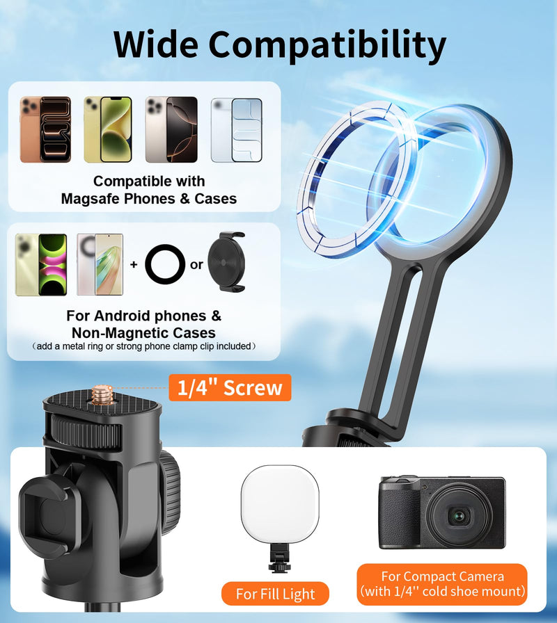 [AUSTRALIA] - 69" Magnetic Phone Tripod with Phone Clamp,Selfie Stick Monopod for Magsafe with Remote & Phone Mount Adapter,Portable Tripod for iPhone/Android,Digital Camera Accessory Kits,Photo,Vlogging,Travel 69 in Black 