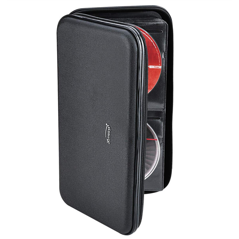 CD DVD Case, 72 Capacity Heavy Duty Wallet, DVD CD Case Holder for Car, Hard Shell Sturdy case, CD Disk Holder, DVD disc Binder, Booklet, Protective Blu-ray Wallet (72 Capacity,Black) Black
