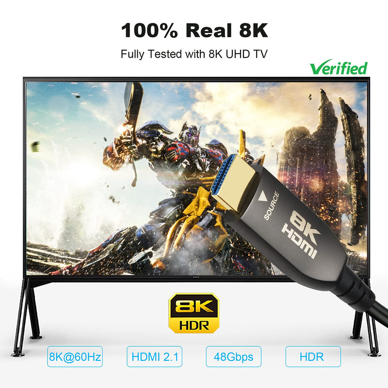 Yauhody Real 8K HDMI Fiber Optic Cable 75ft, CL3 Rated, Ultra High Speed 48Gbps HDMI 2.1 Over Fiber, Supports 10K, 8K@60Hz, 4K@144Hz/120Hz/60Hz, HDCP 2.2 & 2.3, 4:4:4, eARC, Dynamic HDR 10, 3D (75ft) 75 feet (Fiber HDMI)