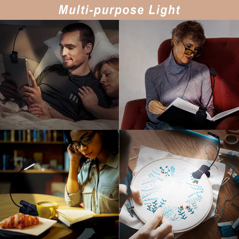 Rechargeable Book Light, Merisky LED Clip on Reading Light for Book in Bed, 3 Color × 3 Brightness, Up to 60 Hours Eye Care Reading, Warm & White, Perfect for Kids, Bed Headboard & Travel