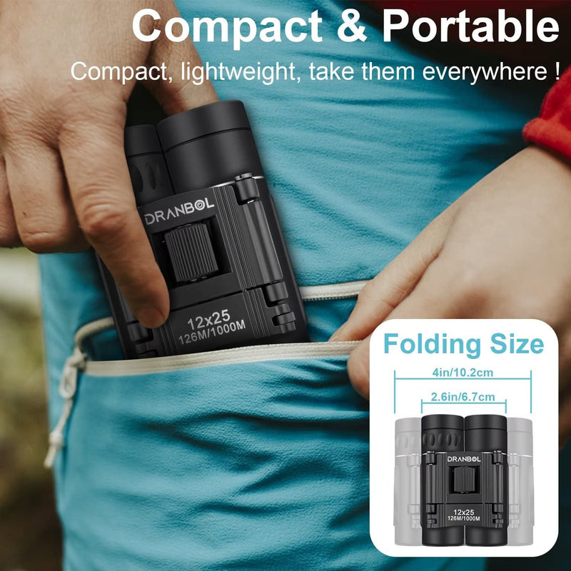12X25 Mini Pocket Binoculars for Adults Kids, Small Compact Binoculars for Bird Watching, Opera Concert 12X25-Black