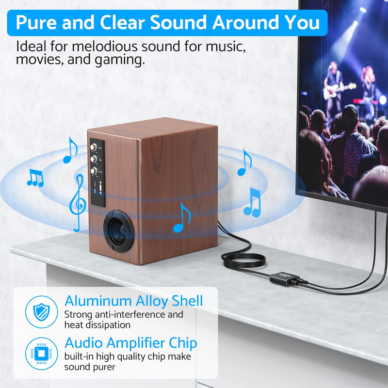 Optical to RCA Converter,eSynic 192 KHZ Digital to Analog Audio Converter Portable Optical to RCA Adapter 2.1m Optical Audio to RCA Cable Aluminium Alloy Shell DAC Converter for HDTV Blue-ray PS4 etc 192KHZ Style-A