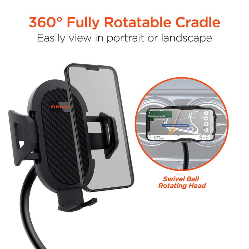 HyperGear Cup Holder Flex Universal Phone Mount, Car Phone Holder with Adjustable Gooseneck & 360° Rotation, Universal Compatibility for iPhone & Android