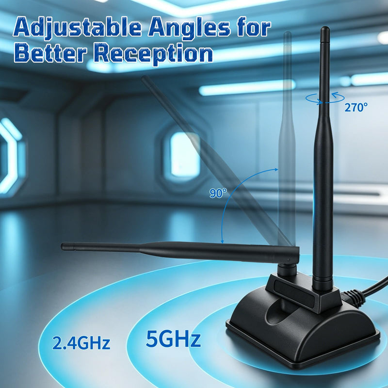 Eightwood Dual Band WiFi 6 Antenna 5GHz 2.4GHz, RP-SMA Connector | Magnetic Base Antenna for Desktop PC Computer Gaming Motherboard PCIe WiFi Bluetooth Card