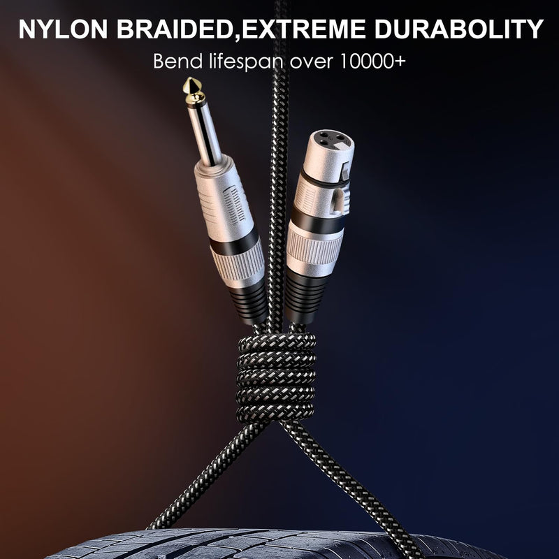 XLR Female to 1/4 Inch TS Cables 10 FT/2Pack, Nylong Braided XLR 3 Pin Female to 6.35mm TS Male Unbalanced Interconnect Wire Mic Cord for Dynamic Microphone (Pure Copper Conductors) 2 10FT