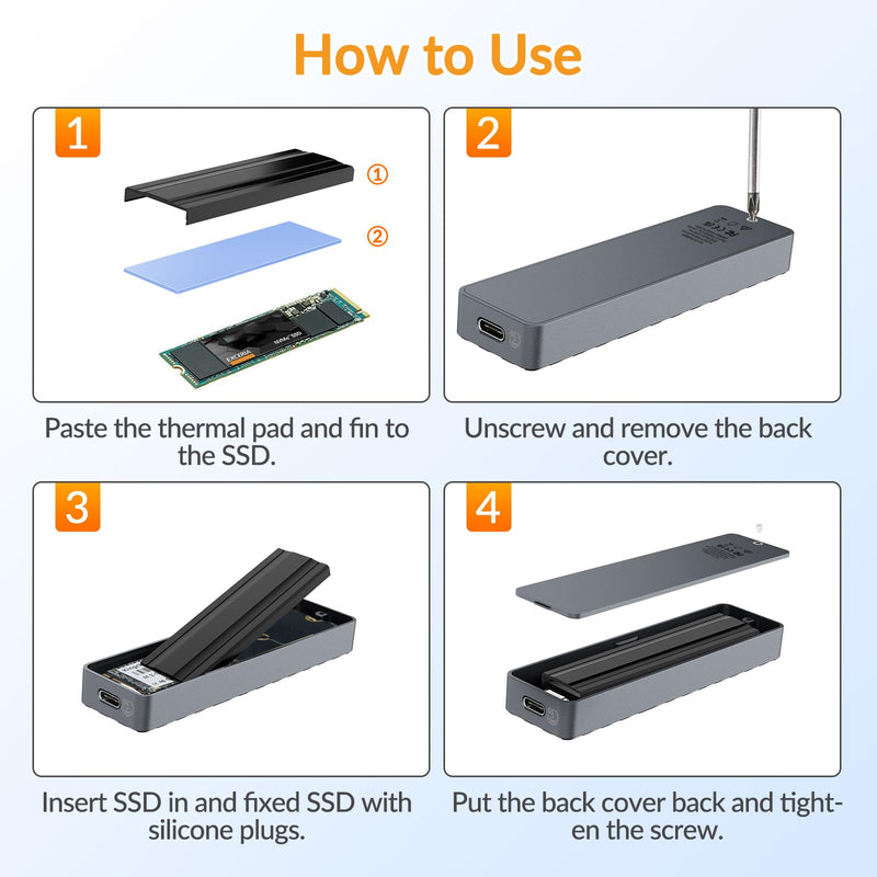 iDsonix Gray M.2 NVMe SSD Case Hard Drive Enclosure NVMe SSD USB C 3.1 Ultra 10G Speed External HDD Caddy Tool-Free Design for UASP, M.2 NVMe SATA Suitable for, Routers, PS4