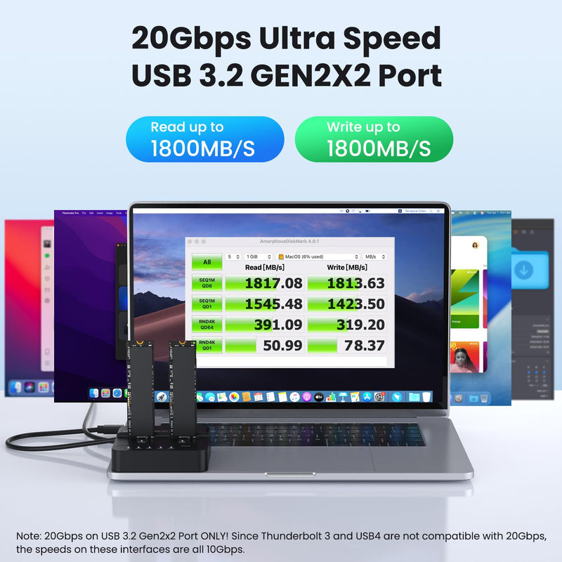 Cloner Dual-Bay NVME M.2 M-Key to USB-C Type-C One-Click Offline Clone Backup Enclosure 20Gbps Hyper Vertical Duplicator Dual SSD with Offline Cloner