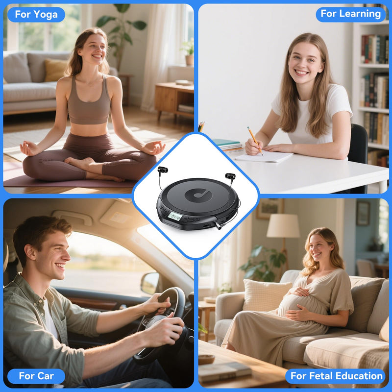 [AUSTRALIA] - Gueray Portable CD Player with Earphones,CD Discman for Car Home with Anti-Skip Shockproof Protection,Personal Discman CD Music Player with LCD Display Support PROG Memory Function H-01 Black 
