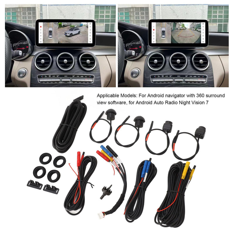 Fockety 360 Degree Bird View Surround System, 720P / 1080P AHD Backup Camera with Night Vision & 4 Way Cameras, IP68 Waterproof Surround View Panoramic Dash Camera for Android Auto Radio