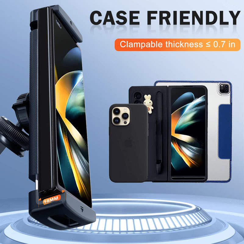 Z Fold 6 Car Mount Accessories, Secure Clamp, B Vent Clip | Car Phone Holder for Z Fold 7 6 5 Pixel Pro Fold iPhone iPad, 360° Rotatable, Grip Firmly, Case Friendly, Broad Compatible