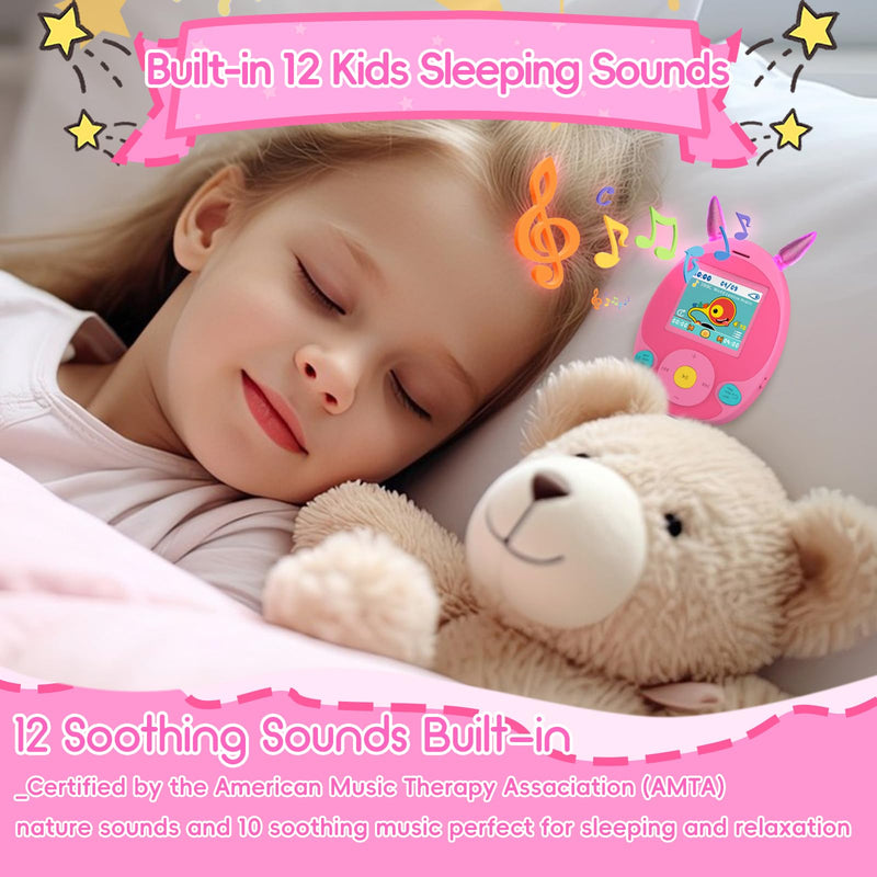 64GB MP3 Player for Kids, Kids MP3 Player with Bluetooth,Speaker, Games, Recorder, Ear Lights,Soothing Sounds, Alarm Clock, Stopwatch and 100hrs Loseless Music Playback(Support up to 128GB) pink