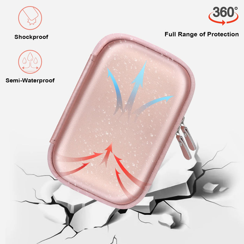 Canboc Hard Drive Carrying Case Compatible with Western Digital Elements WD My Passport, Canvio Basics, Seagate Backup Plus Slim 1TB 2TB 3TB 4TB External Hard Drive USB 3.0 Portable HDD, Rose Gold