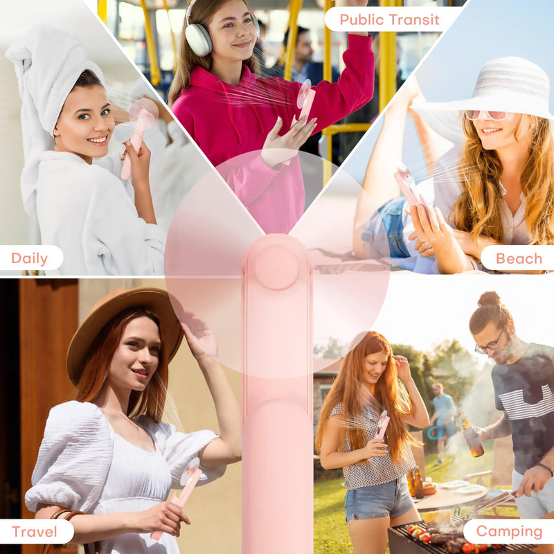Nezylaf Handheld Mini Fan，Portable Small Pocket Fan，Rechargeable Personal Fan with Power Bank 2000mAh, Travel Essentials for Women Pink