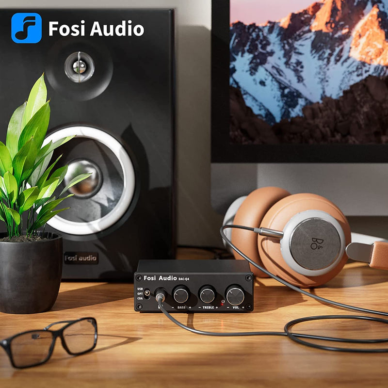 Fosi Audio Q4 Desktop DAC Headphone Amp for PC Mini Stereo Headphone Amplifier Combo USB Optical Coaxial to RCA AUX Digital-to-Analog Audio Converter Adapter for Home Powered Speakers