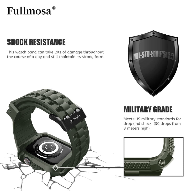 Fullmosa Compatible Silicone Apple Watch Band 40mm Army Green with Bumper Case & Compatible Leather iWatch Band 40mm,Brown+Rose Gold