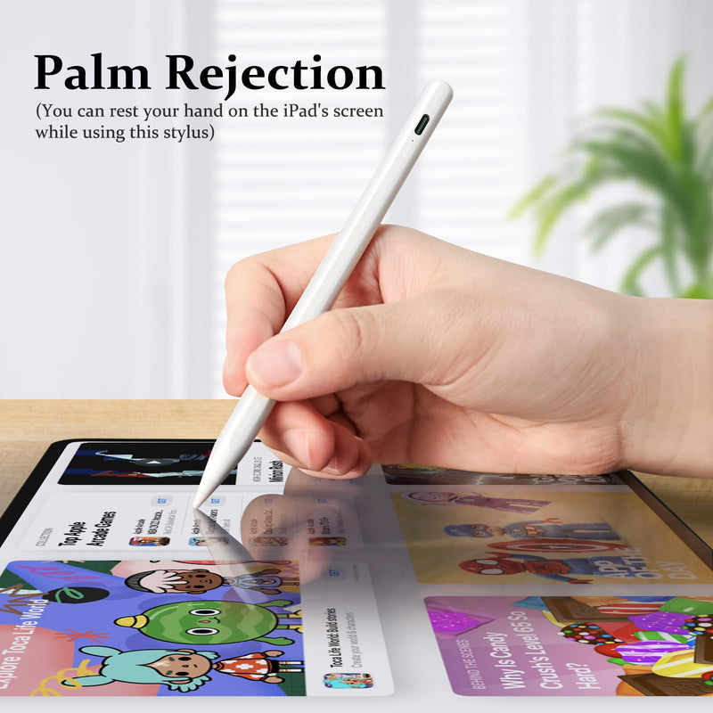 Stylus Pen for iPad W/Palm Rejection&Tilt, 13 Mins Fully Charged, MEKO Apple Pencil iPad Pen for iPad 6-10,iPad Pro12.9&11",iPad Air3/4/5,iPad mini5/6 A-White