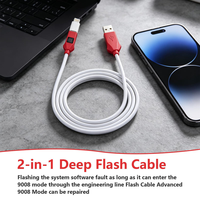 2 in 1 EDL Cable, Portable 9008 Mode Deep Flash Cable with Type-C Adapter, PVC Deep Flash Engineering Cable Compatible with 4S/4C/4i Mobile Phone