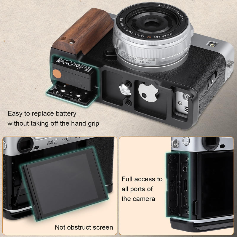 [AUSTRALIA] - Leftfoto X-E5 Retro Handgrip L-Shape Bracket with Walnut Wooden Grip for Fujifilm X-E5 Camera,with Built-in Bottom Arca Quick Release Plate,Black Black 