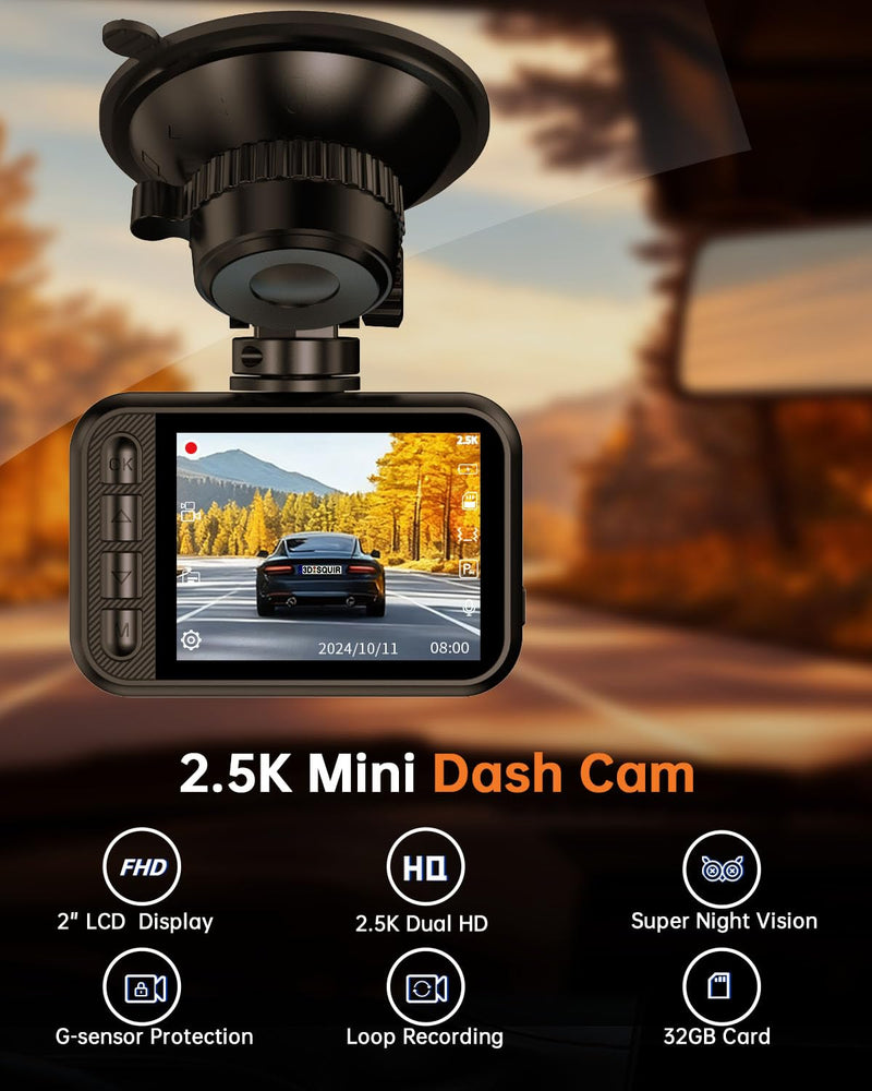 [AUSTRALIA] - Dual Dash Cam Front and Rear — 2.5K HDR Night Vision Car Camera with G-Sensor & 24H Parking Monitor, Compact Plug & Play Dash Cam with Super Capacitor, 32GB Card Included, Supports 256GB Max 