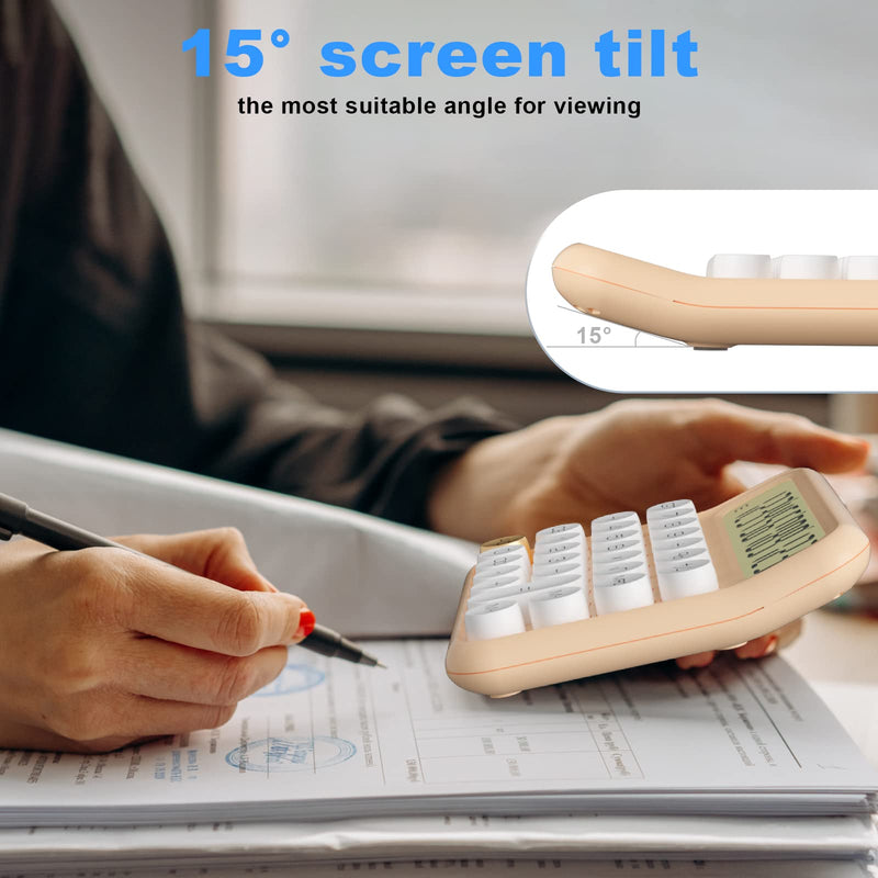 Mechanical Calculator 12 Digit Extra Large 5-Inch LCD Display, DECKLIT Battery Desk Calculator, Big Buttons Easy to Press Use as Office Calculators Desktop, 15°Tilt Screen for Kids Calculator(Pink) Pink