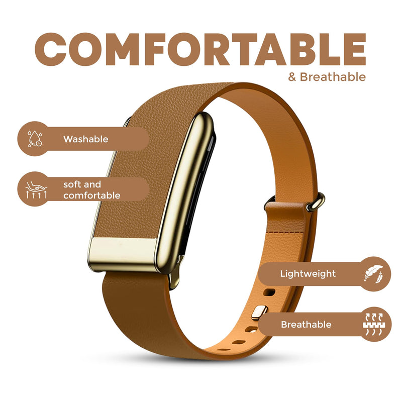 DADO Luxe Tapered Leather Replacement Band Compatible with WHOOP 5.0, One, Peak, and Life Fitness Tracker – Durable & Comfortable | Not for Whoop Gen 4 One/Peak Brown Gold - Slim