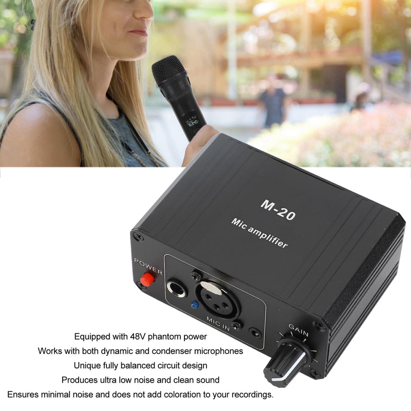 Microphone Preamp, 48V Power High Gain Electronic Audio Stereo Phonograph Preamplifier, with XLR Output, for Dynamic Condenser Microphones Booster