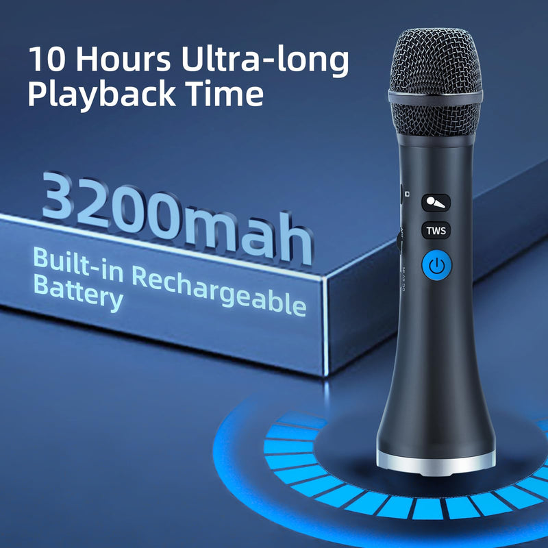 YF79 Wireless Bluetooth Microphone with 20W High Power, DSP Chip for Clear Sound, Dual Mic Connectivity for Duet Singing, One-Click Vocal Reduction for Karaoke, Portable Design with Loud Volume(Black) Black