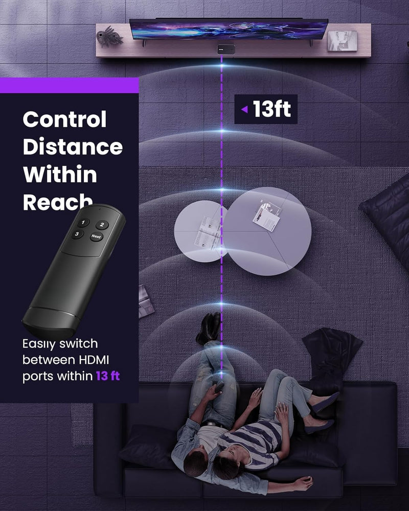 HDMI Switch 5 in 1 Out with Remote 4K@60Hz, HDMI Splitter Support HDCP2.2, HDR, 3D, Dolby Support, 3 Port Switcher Selector Box with Xbox, PS5/4/3, Fire Stick Roku Blu-Ray Player (5 in 1 Out)