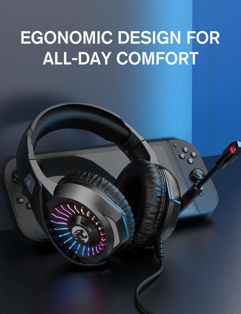 [AUSTRALIA] - ZIUMIER Gaming Headset with Microphone, Compatible with PS4 PS5 Xbox One PC Laptop, Over-Ear Headphones with LED RGB Light, Noise Canceling Mic, 7.1 Stereo Surround Sound Black 