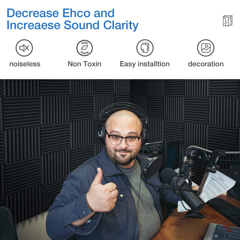 12 Pack Acoustic Panels, 1" X 12" X 12" Quick-Recovery Sound Proof Foam Panels, Acoustic Foam Wedges High Density, Soundproof Wall Panels for Home Studio,Carbon Black-08