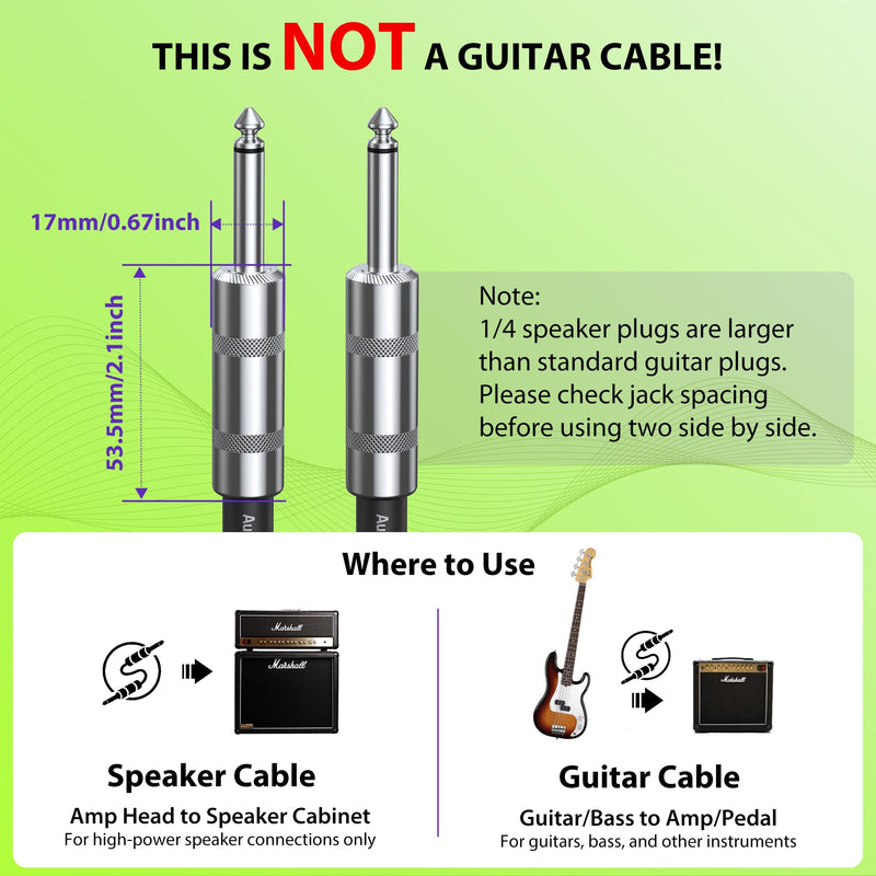 12 AWG OFC Speaker Cable 1/4 Inch 10ft Nylon Braided, Noiseless Design Triple(2 Copper&Al-Foil) Shielded Guitar Amp Head to Cabinet Cable for Marshall Boss Fender High-Watt Amp Cab